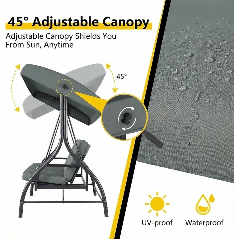 Arlopu 3-Seat Porch Swing, Outdoor Patio Swing Chair with Adjustable Canopy & Removable Cushions,... | Walmart (US)