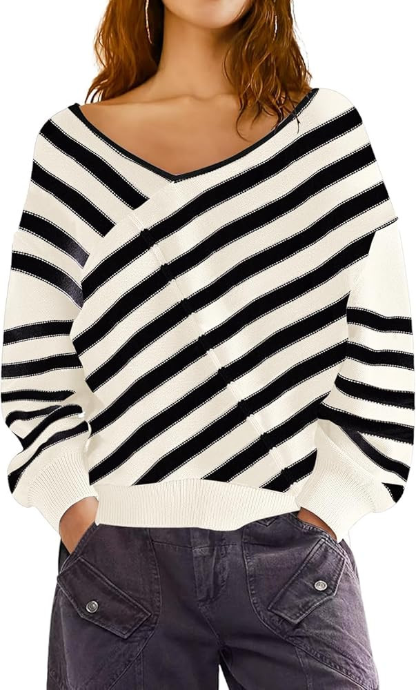 Women’s Oversized Off Shoulder Sweater Causal Batwing Long Sleeve Knitted Jumper Pullover Tops | Amazon (US)