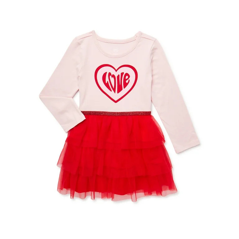 Wonder Nation Valentine’s Day Toddler Girl Long Sleeve Tutu Dress, Sizes 12M-5T | Walmart (US)