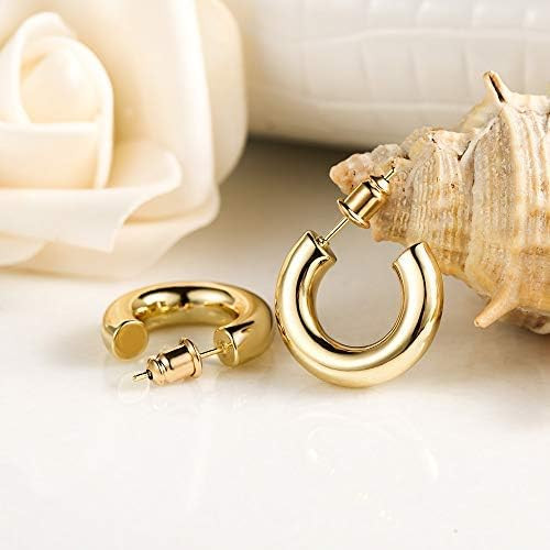wowshow Chunky Open Hoops Thick Gold Hoop Earrings for Women and Girls | Amazon (US)