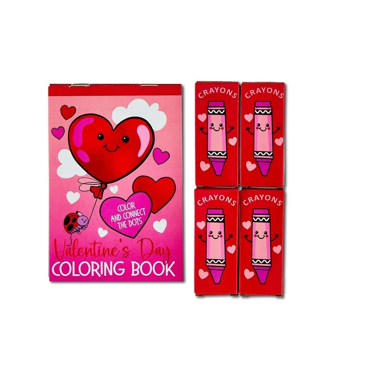 Crayons and Coloring Book Party Favors Value Pack, 16 Pieces, Valentine's Day by Way To Celebrate | Walmart (US)