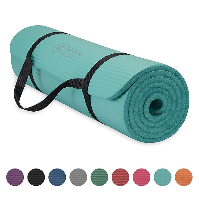 Gaiam Essentials Thick Yoga Mat Fitness & Exercise Mat with Easy-Cinch Yoga Mat Carrier Strap (72... | Amazon (US)