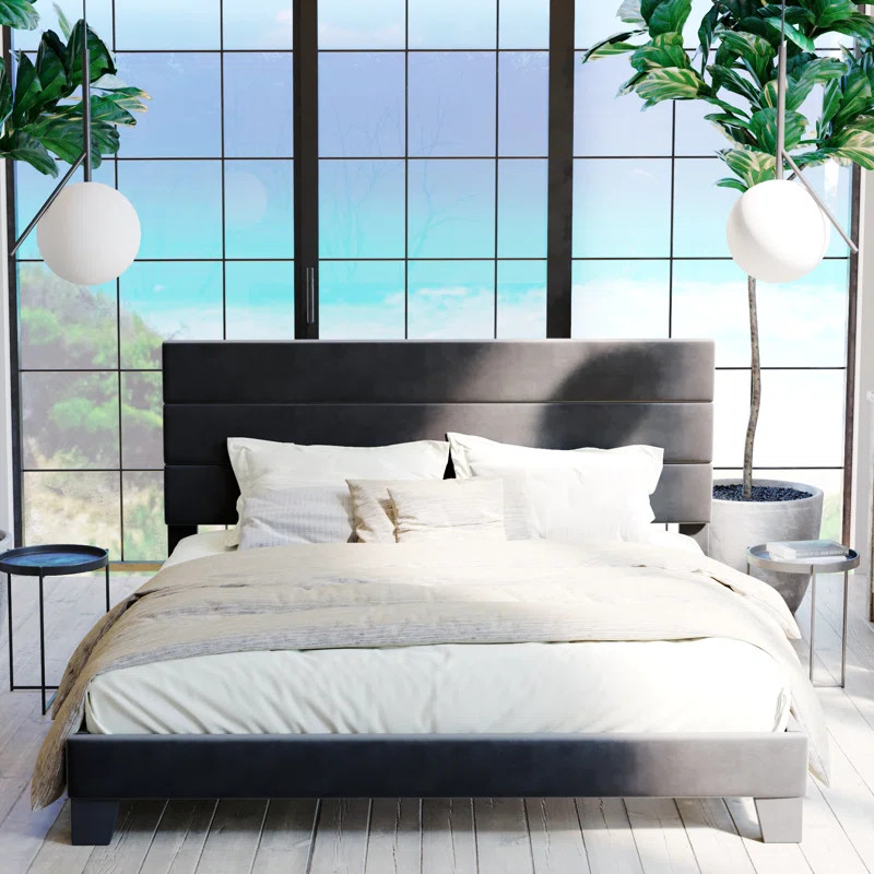 Elison Platform Bed with Fabric Upholstered Headboard and Wooden Slats | Wayfair North America