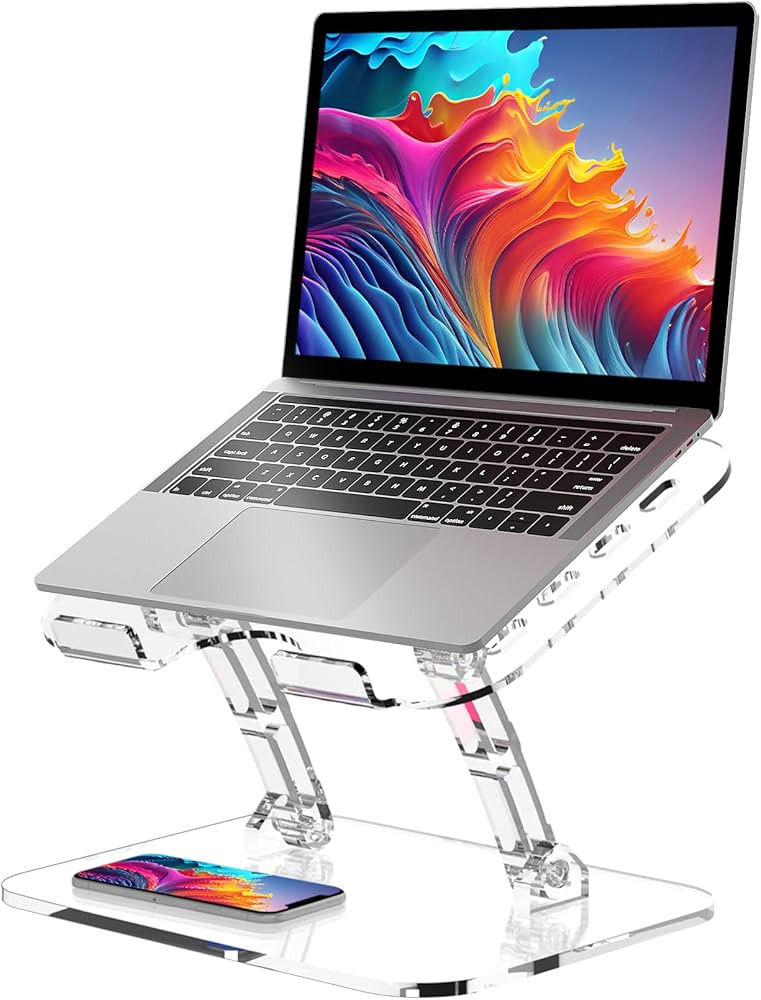 Lpoake 2023 Upgraded Acrylic Laptop Stand for Desk Clear Laptop Riser Adjustable Height White Com... | Amazon (US)