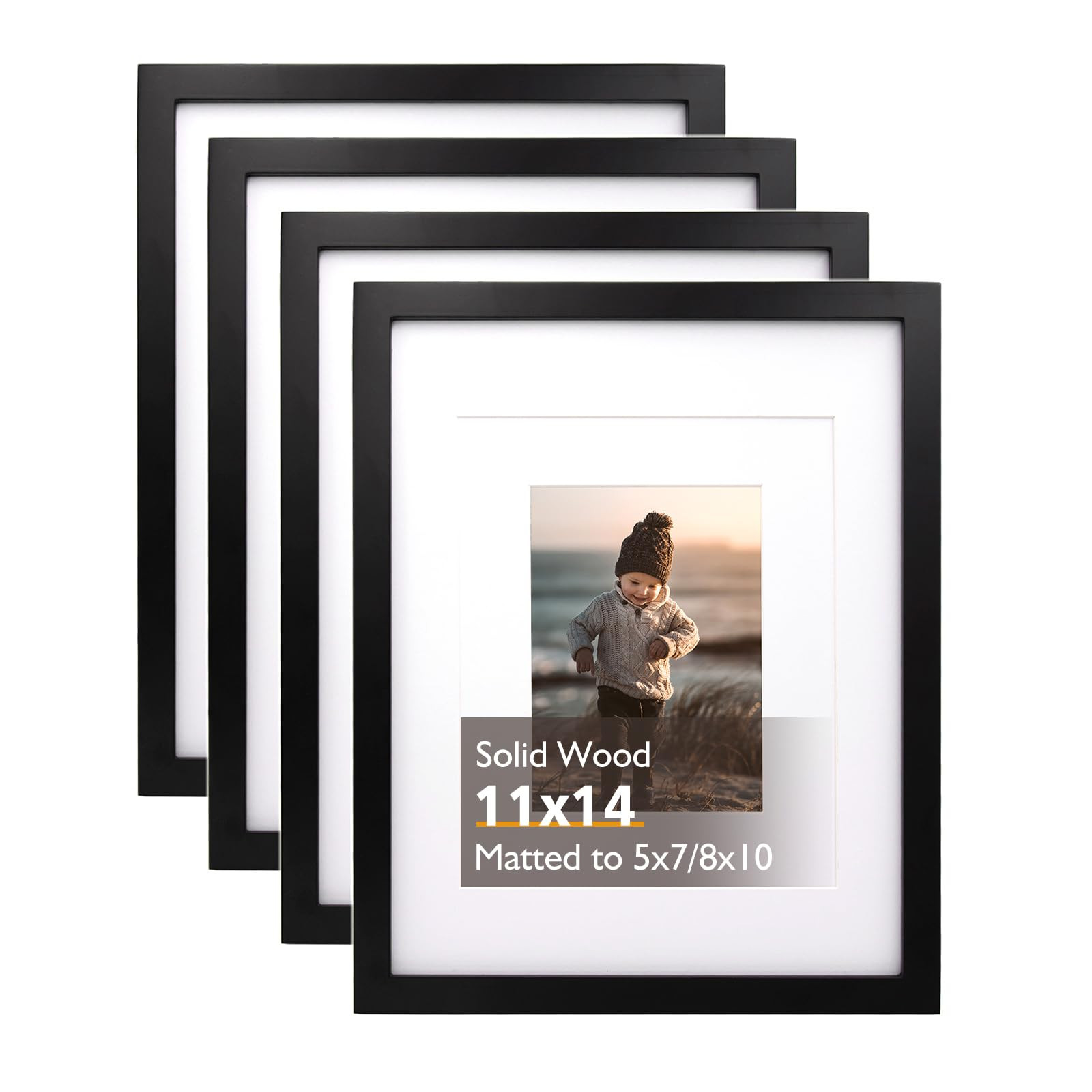 KINLINK 11x14 Picture Frame Black, Solid Wood Frames with Acrylic Plexiglass for Pictures 5x7/8x1... | Amazon (US)
