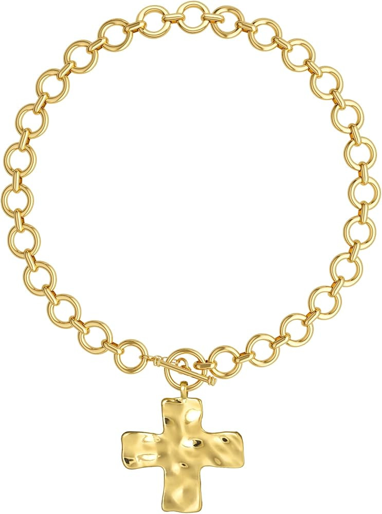 CHESKY 14K Gold Plated Chunky Necklace for Women, Trendy Paperclip Chain Necklace Thick Cross Hea... | Amazon (US)
