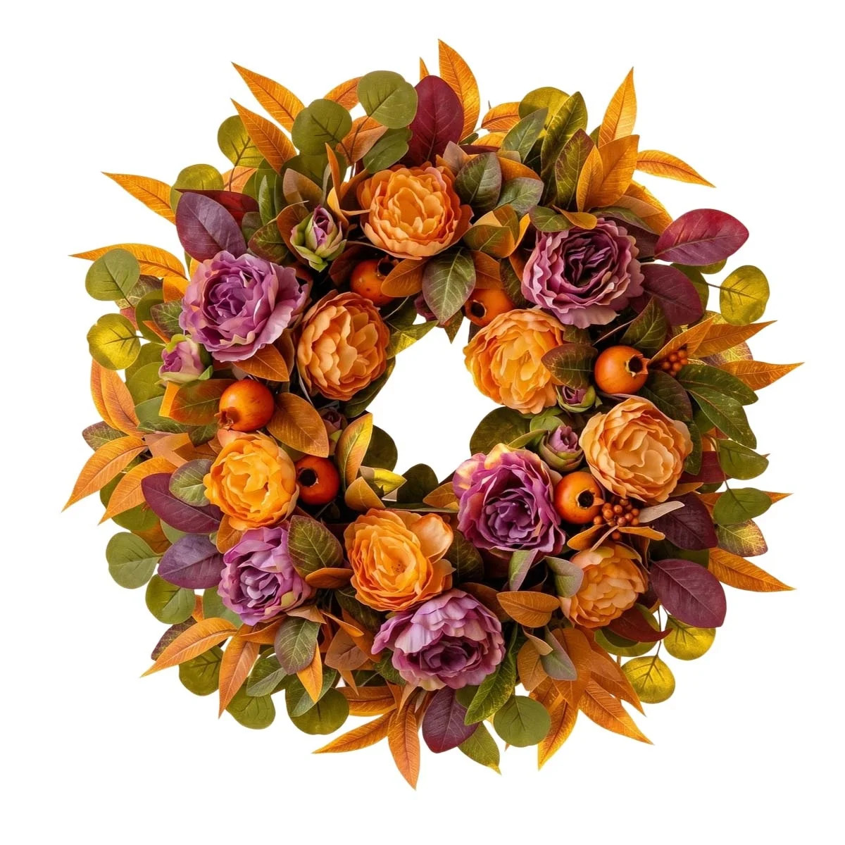 19.7 Inch Fall Wreath for Front Door - Autumn Wreath with Peony, Maple Leaves, Berries - Farmhous... | Wayfair North America