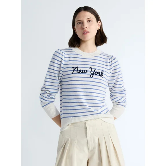 Free Assembly Women's and Women's Plus Embroidered Cashmere Sweater, Midweight, Sizes XS-3X | Walmart (US)