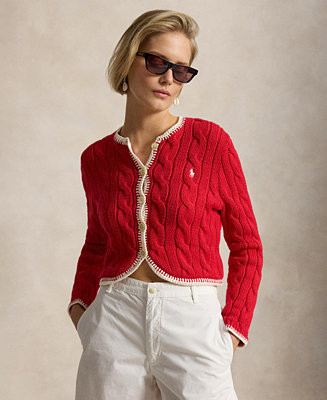 Polo Ralph Lauren Women's Crewneck Buttoned Placket Cropped Cardigan - Macy's | Macy's