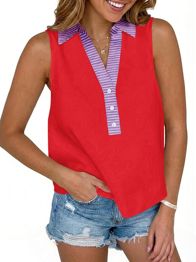 Tankaneo Womens V Neck Cropped Tank Tops Summer Dressy Casual Loose Fit Sleeveless Shirts Button ... | Amazon (US)