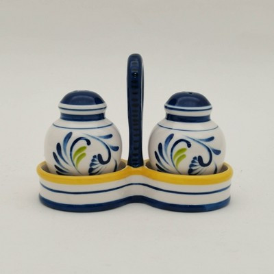 Muchoise Ceramic Salt & Pepper Shaker with Holder White/Blue | Target