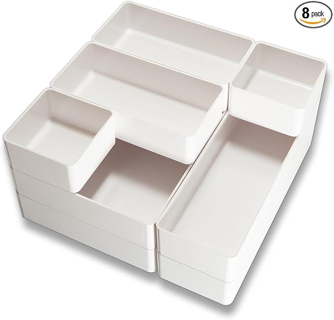 YPath 8PCS Stackable Desk Drawer Organizers-Versatile Bathroom and Vanity Storage-White Bins for ... | Amazon (US)