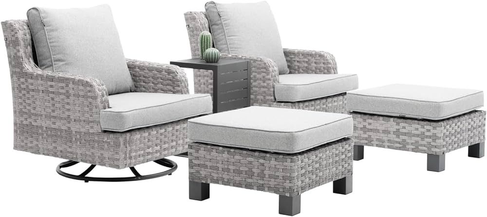 LebenLiebe Patio Furniture Set Outdoor Wicker Sofa Set of 5 Patio Swivel Chairs Patio Rattan Furn... | Amazon (US)