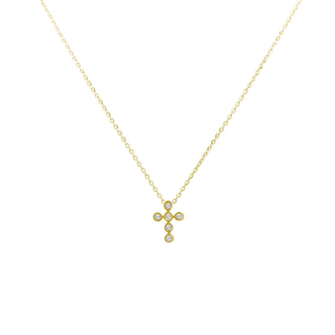 Bezel Diamond Cross Necklace | LINDSEY LEIGH JEWELRY