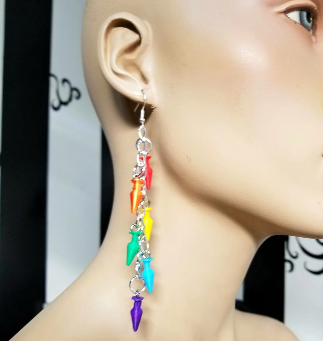 Butt Plug Rainbow Dangle Earrings BDSM LGBTQ Gay Pride Queer Unisex Lightweight Free Shipping Mtc... | Etsy (US)