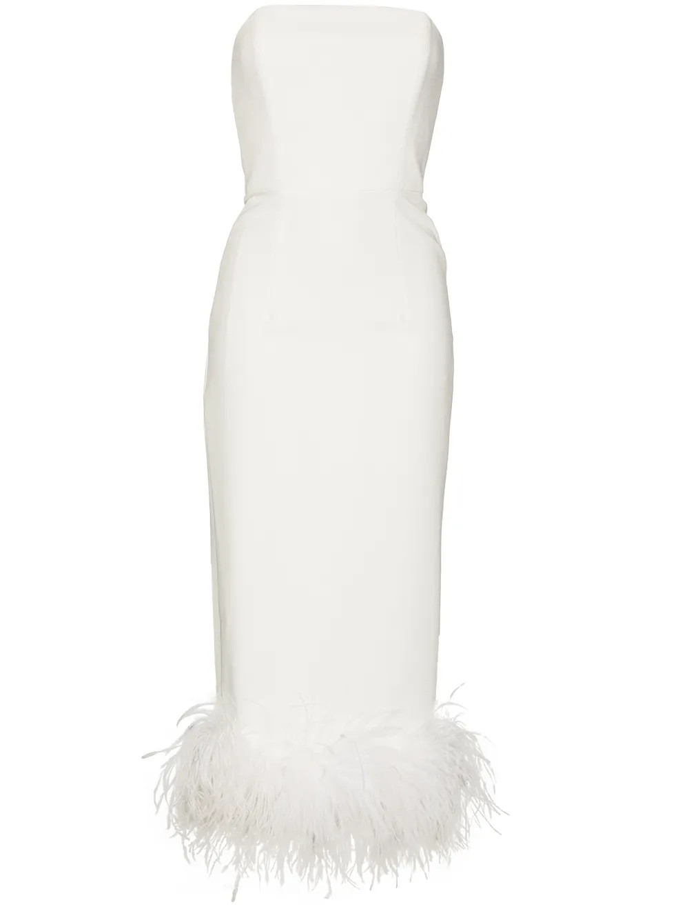 16Arlington Minelli feather-trim Strapless Midi Dress - Farfetch | Farfetch Global