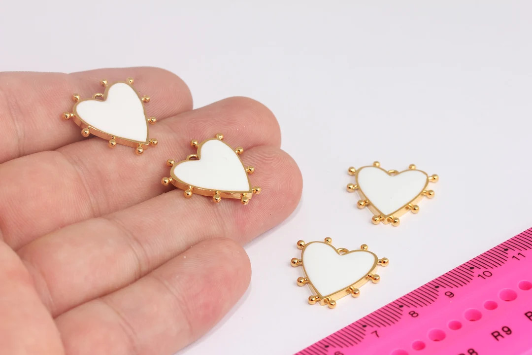 21mm 24k Shiny Gold Heart Charms, Love Necklace, White Enamel Heart Medallion, Heart Pendant, Gol... | Etsy (US)