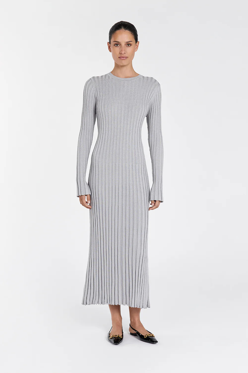 ADA SILVER LONG SLEEVE MIDI DRESS | DISSH