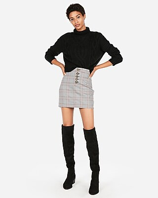 High Waisted Windowpane Plaid Mini Skirt | Express