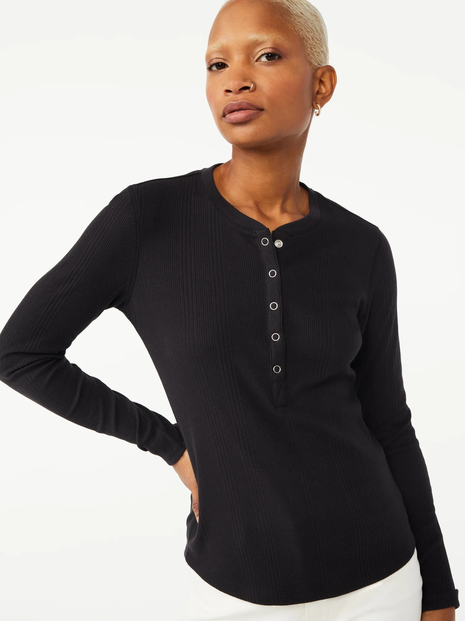 Free Assembly Women's Snap Crewneck Henley | Walmart (US)