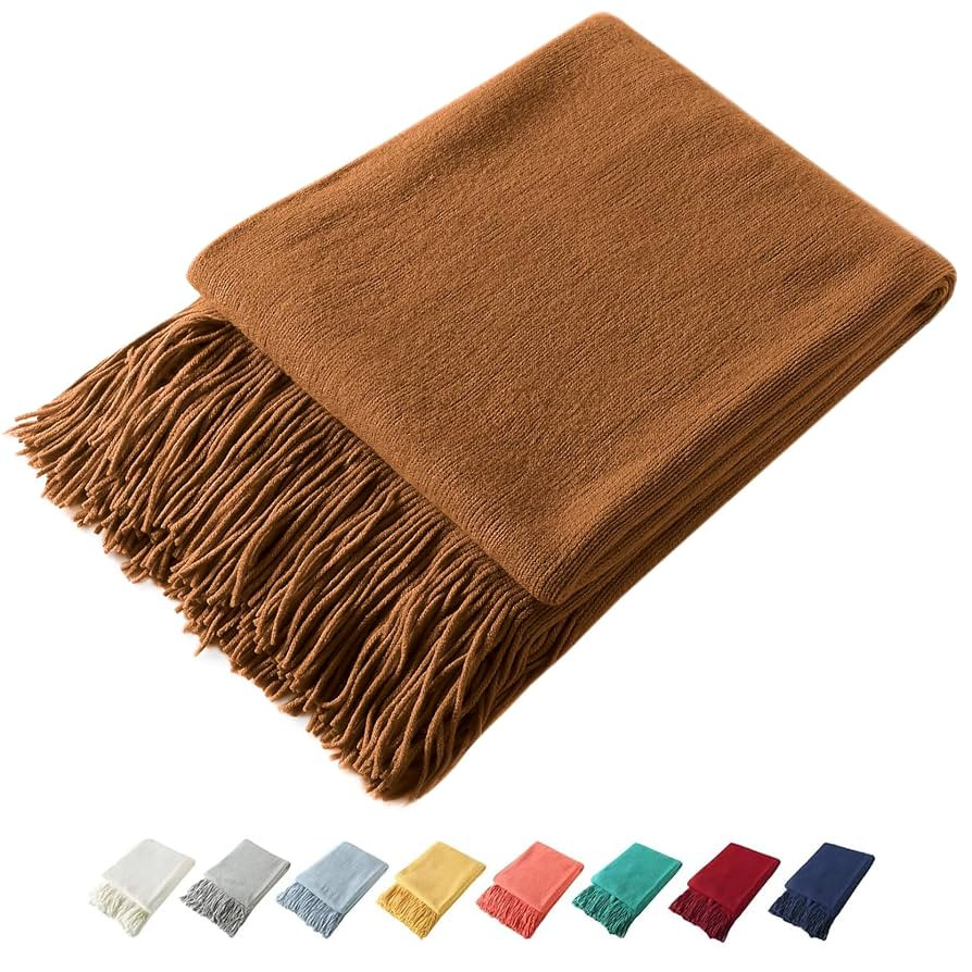Homiest Decorative Knitted Throw with Fringe, Lightweight Acrylic Knit Blanket, Soft & Cozy Tasse... | Amazon (US)