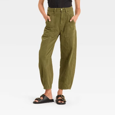 Women's High-Rise Utility Barrel Jeans - Universal Thread™ Olive Green 12 | Target