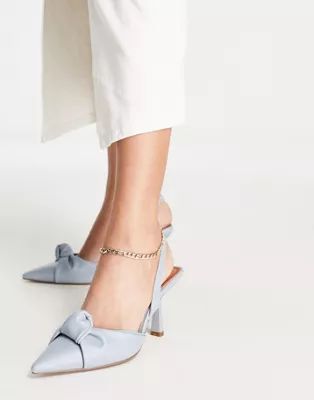 ASOS DESIGN Soraya knotted slingback mid heel shoes in blue | ASOS (Global)