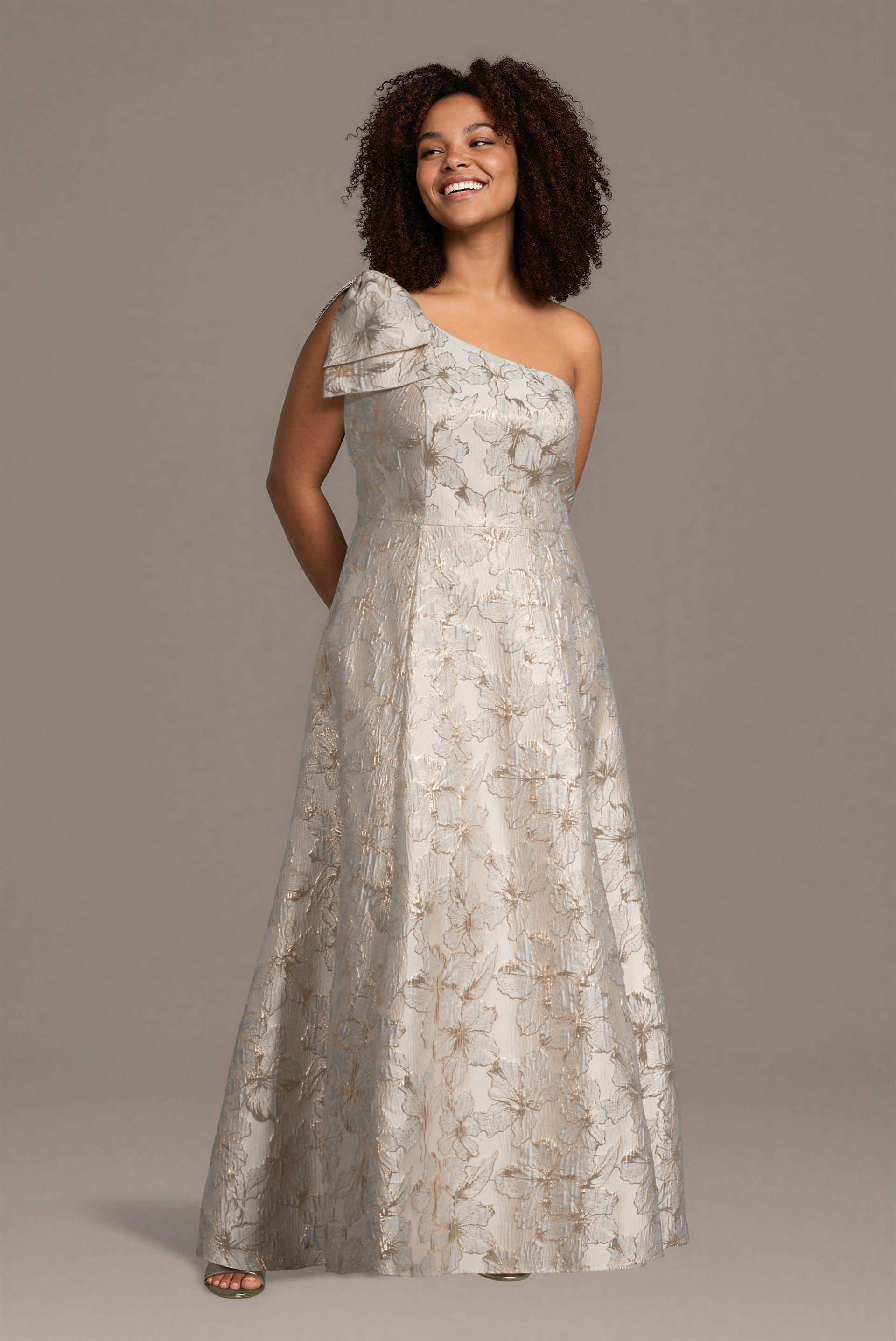 Bow Shoulder Brocade A-Line Dress | David's Bridal
