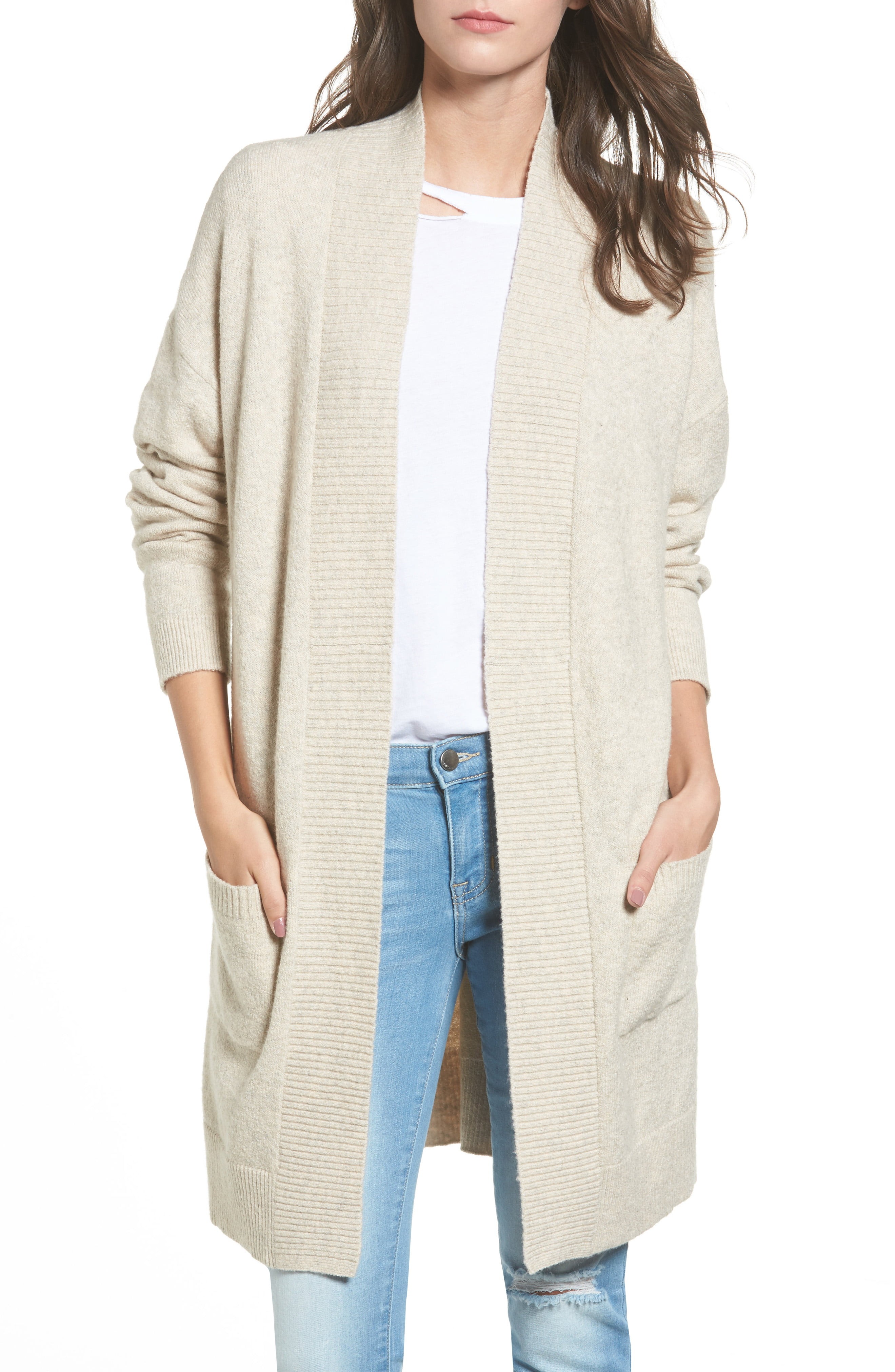 Rib Trim Long Cardigan | Nordstrom