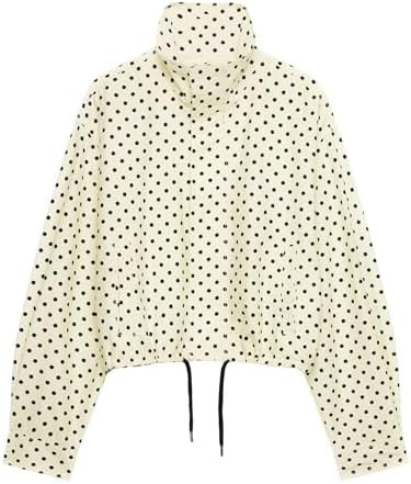 Women Polka Dot Jacket Stand Collar Cropped Jackets Zip Up Coat Casual Fashion Coat Fall Spring J... | Amazon (US)