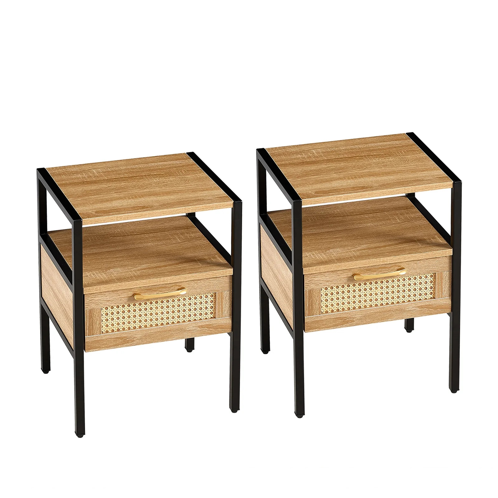 Danolapsi Nightstands Set of 2, Boho Night Stand with Drawer,Accent End Table,15.75" Rattan End T... | Walmart (US)