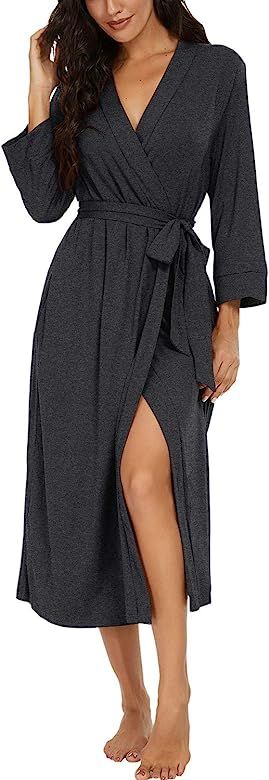 VINTATRE Women Kimono Robes Long Knit Bathrobe Lightweight Soft Knit Sleepwear V-neck Casual Ladies  | Amazon (US)