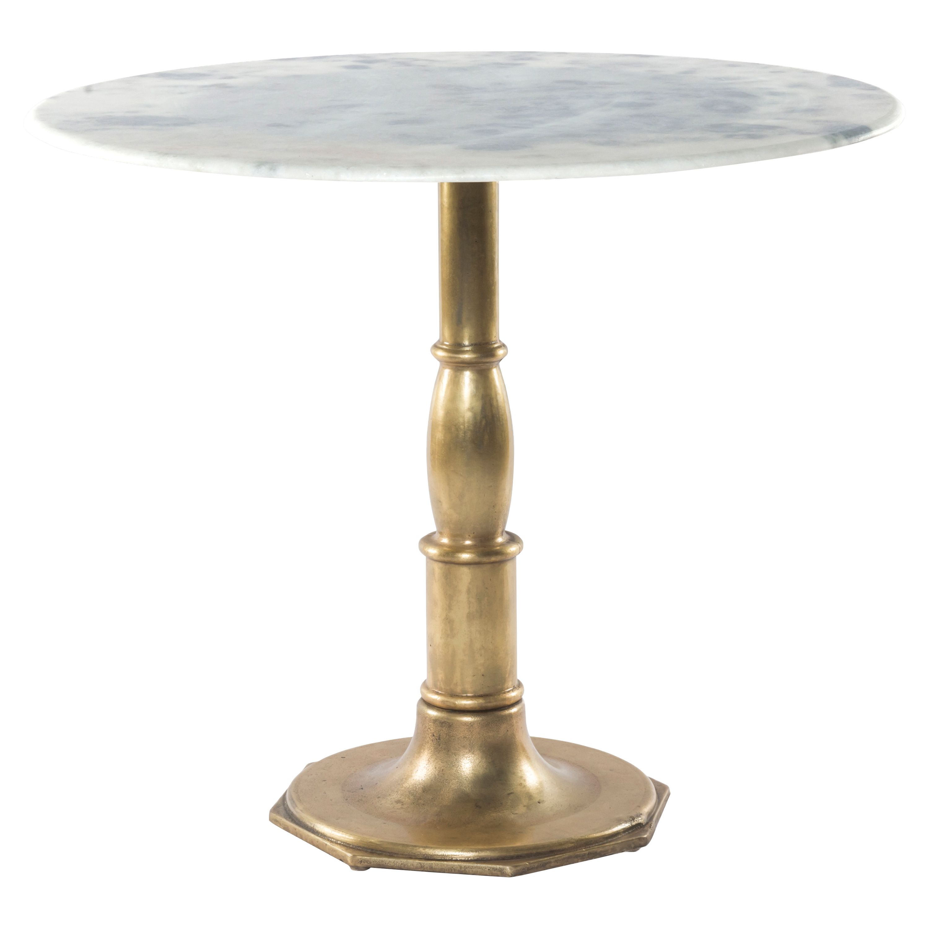 Hervey Modern Regency White Marble Gold Iron Round Pedestal Bistro Table | Kathy Kuo Home