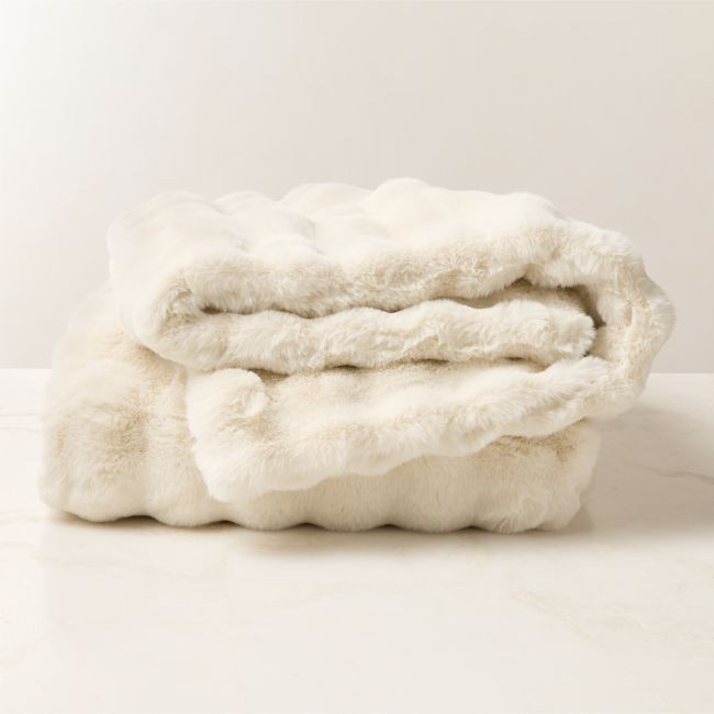 Farleigh Warm White Faux Fur Throw Blanket 60""x80 | CB2