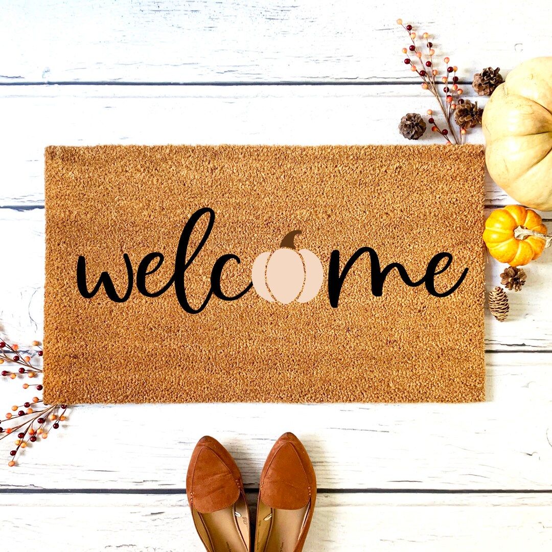 Welcome Pumpkin Fall Doormat, Autumn Welcome Mat, Fall Seasonal Decor, Front Porch Decor, Outdoor... | Etsy (US)