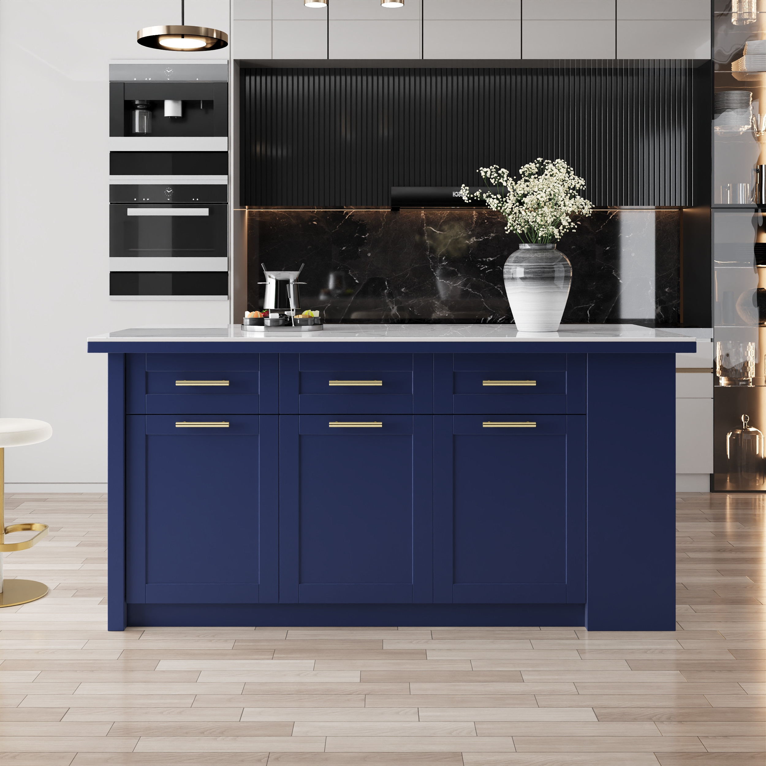 70.9"" Kitchen Islands Sintered Stone Blue Modern with Storage Kitchen Cabinet | Homary