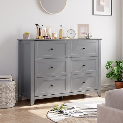 6 Drawer Dresser, Chest of Drawers with Metal Handle, Double Wood Dresser for Bedroom, Living Room, Large Storage Cabinet, Gray | Target