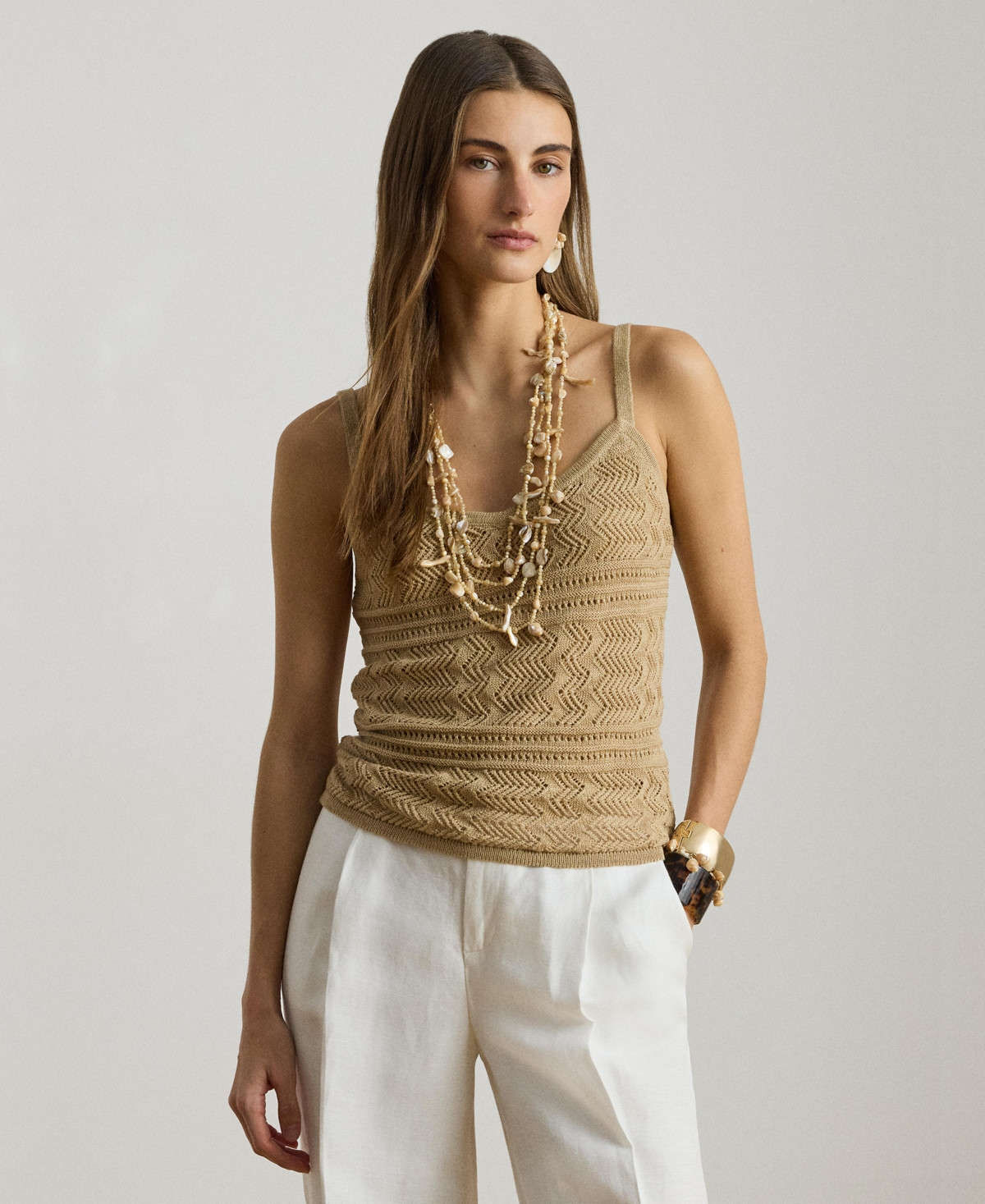 Lauren Ralph Lauren Women's Sleeveless V-Neck Sweater Tank Top - Birch Tan | Macy's