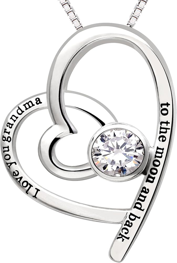 ALOV Jewelry Sterling Silver "I love you grandma to the moon and back" Love Heart Cubic Zirconia ... | Amazon (US)