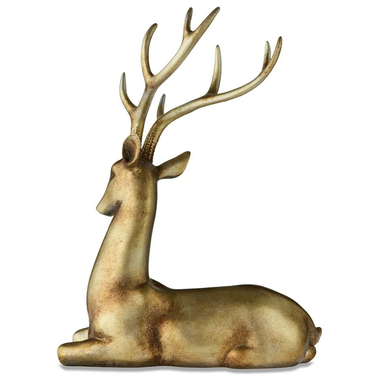 Sitting Deer Christmas Tabletop Decoration, Gold, 11", by My Texas House | Walmart (US)