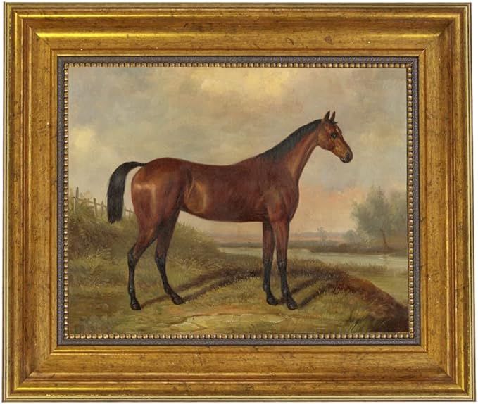– William Barraud Hunter in Landscape Oil Painting Print on Canvas in Antiqued Gold Frame, Eque... | Amazon (US)