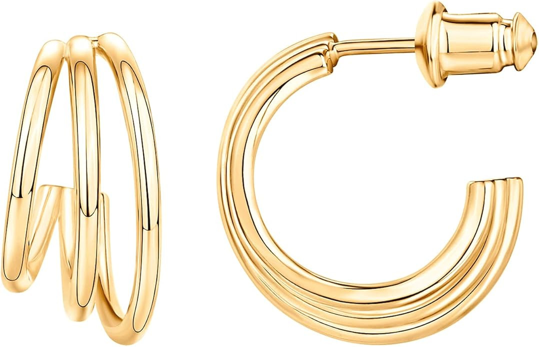 PAVOI 14K Gold Plated Sterling Silver Post Split Huggie Earrings | Rose/White/Yellow Gold Earring... | Amazon (US)