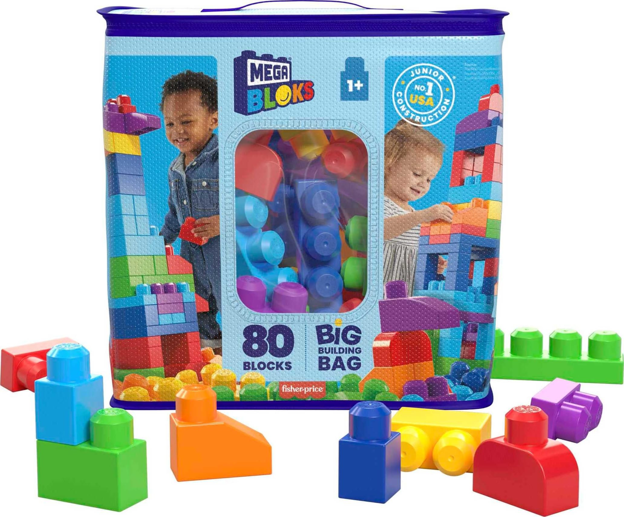 MEGA BLOKS First Builders Toddler Blocks Toys Set, Big Building Bag Collection with 80 Pieces and... | Amazon (US)