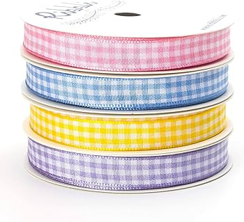 Ribbli 4 Rolls 3/8 Inch Gingham Ribbon, Total 40 Yards, 100% Polyester Woven Edge, (Lt.Pink/Lt.Bl... | Amazon (US)
