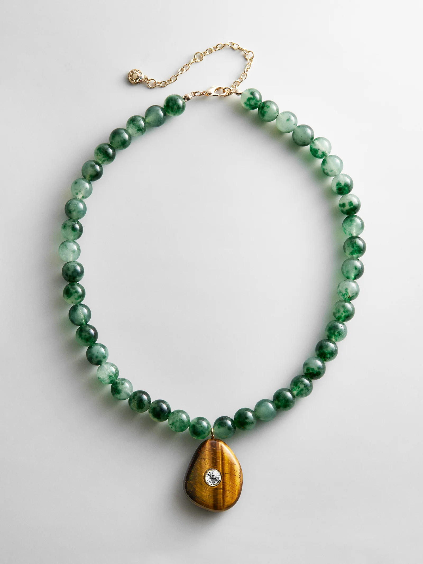 Jamie Semi-Precious Beaded Necklace - Green Jade/Tiger's Eye | BaubleBar