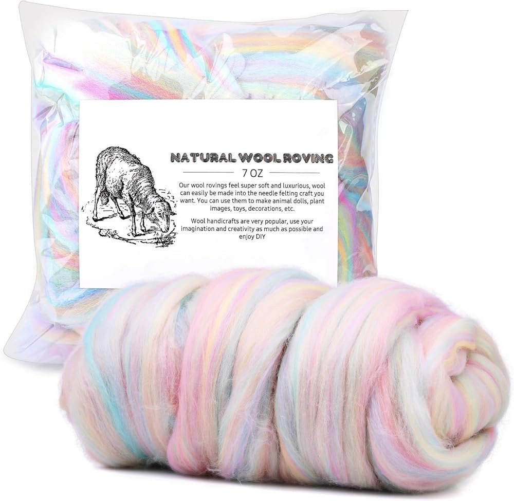 7.02oz Wool Roving Yarn, Colored Natural Wool Roving, Wool Felting Supplies for Needle Felting Ha... | Amazon (US)