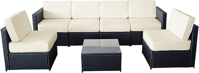 MCombo Patio Furniture Sectional 7 Pieces Wicker Sofa Set Outdoor Seating Couch Black Rattan Convers | Amazon (US)
