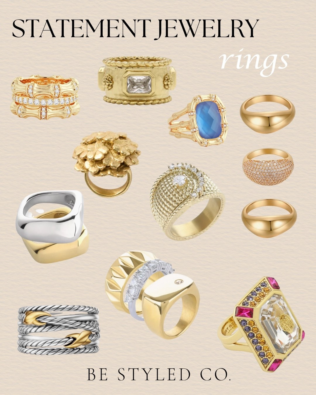 Statement jewelry is on trend- here are our favorite statement rings - stack them to make a real statement 

#LTKStyleTip #LTKOver40 #LTKSeasonal