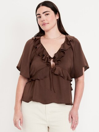 Satin Ruffle Tie-Front Top | Old Navy (US)