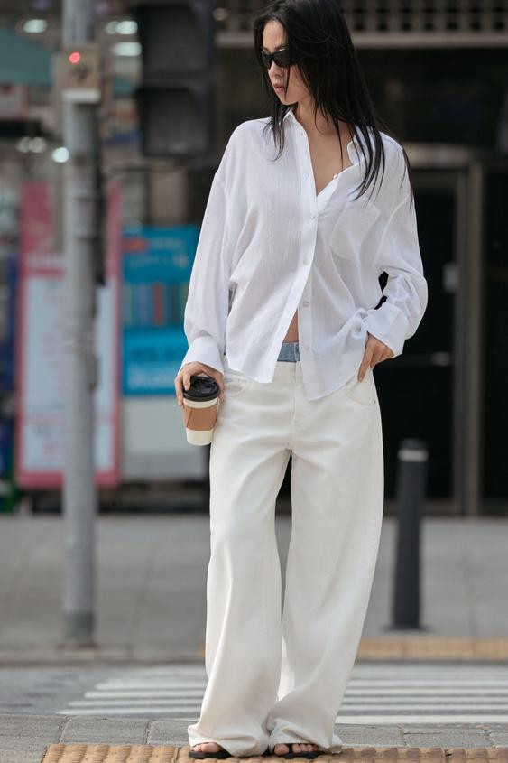 Zara - Striped Oversize Chiffon Shirt With Pocket - Lilac - Xl - Woman | Zara UK
